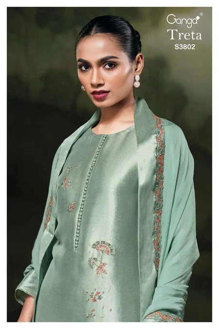 Treta 3802 By Ganga Bemberg Silk Bulk Designer Salwar Suits Orders In India